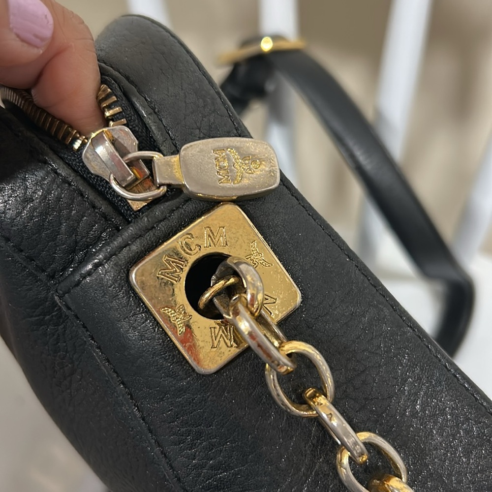 MCM Black Leather Crossbody Bag with Gold Accents - Picture 6 of 9